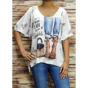 NEW LOOWIE fashion knit printed short sleeve sweater in white